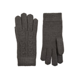 Women's cable knit gloves in dark grey, side by side. 