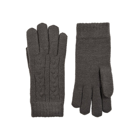 Women's cable knit gloves in dark grey, side by side. 