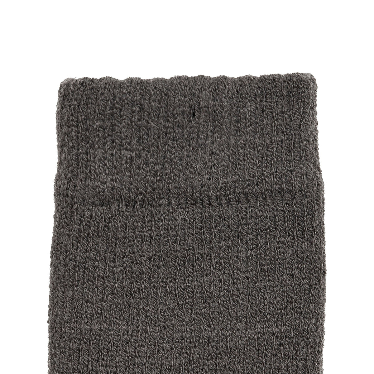 Women's cable knit gloves in dark grey, left hand close up. 