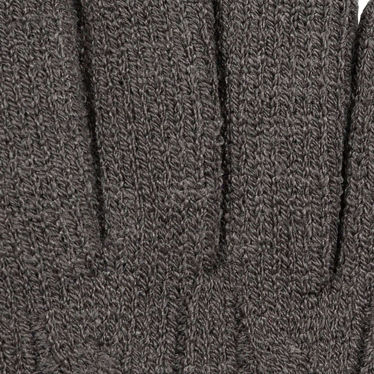 Women's cable knit gloves in dark grey, fingers close up. 