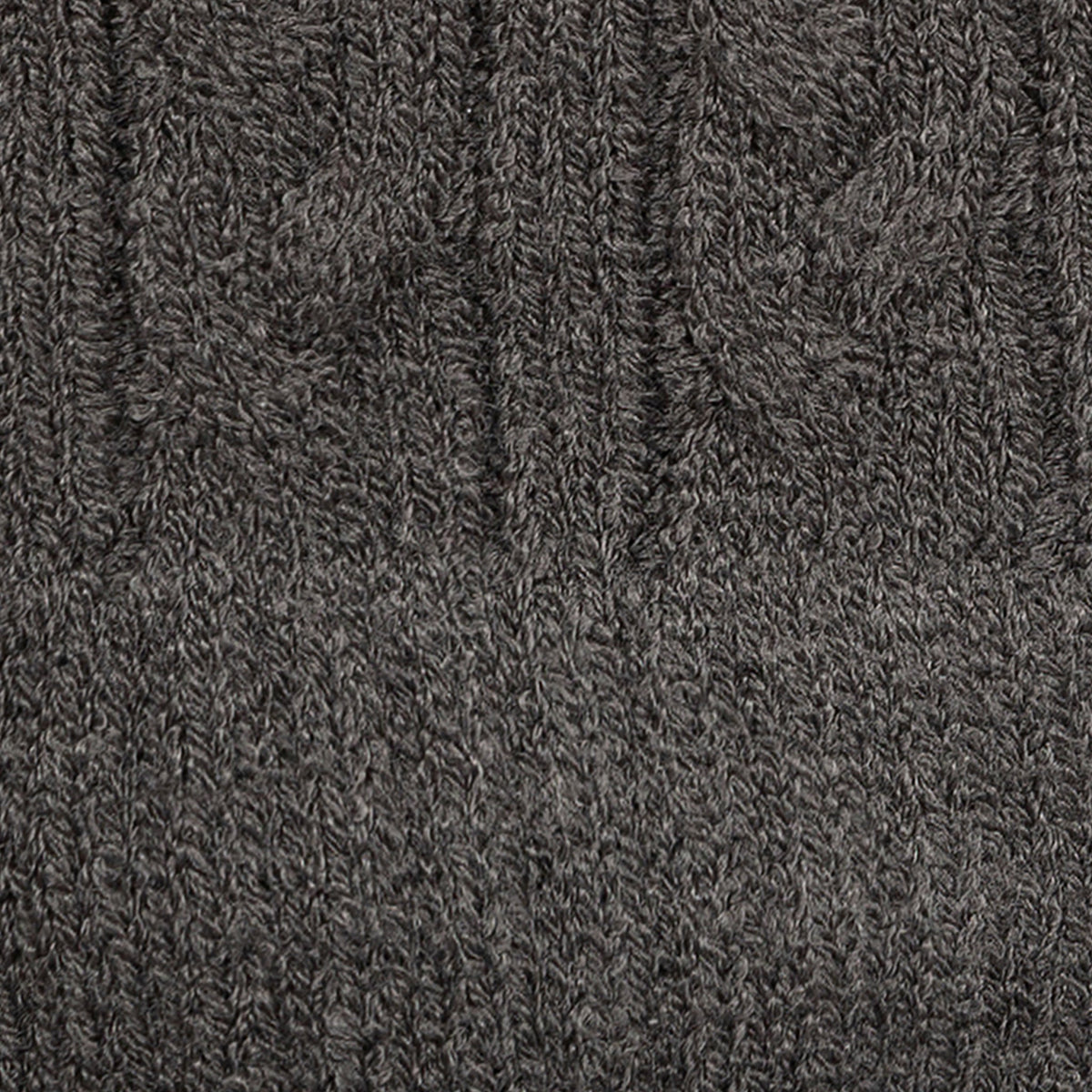 Women's cable knit gloves in dark grey, fabric close up. 