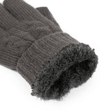 Women's cable knit gloves in dark grey, cuff. 
