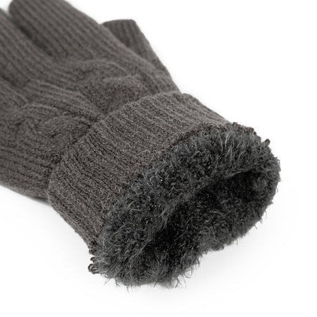 Women's cable knit gloves in dark grey, cuff. 