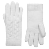 Women's cable knit gloves in white, side by side. 