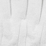 Women's cable knit gloves in white, fingers close up. 