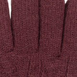 Women's cable knit gloves in burgundy, fingers close up. 