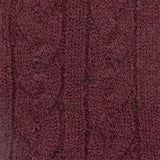Women's cable knit gloves in burgundy, fabric close up. 