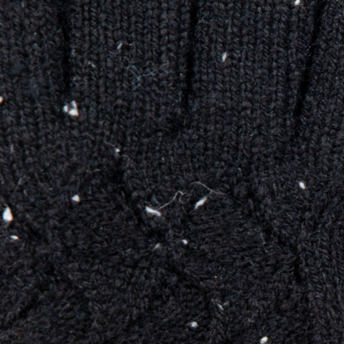 Women's lace knit gloves with marl yarn in black, fingers close up.