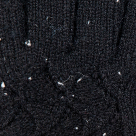 Women's lace knit gloves with marl yarn in black, fingers close up.