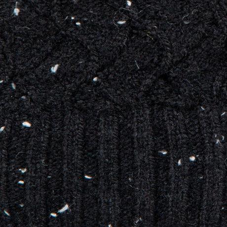 Women's lace knit gloves with marl yarn in black, fabric close up. 