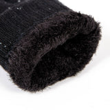 Women's lace knit gloves with marl yarn in black, cuff.