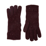 Women's lace knit gloves with marl yarn in burgundy, side by side.