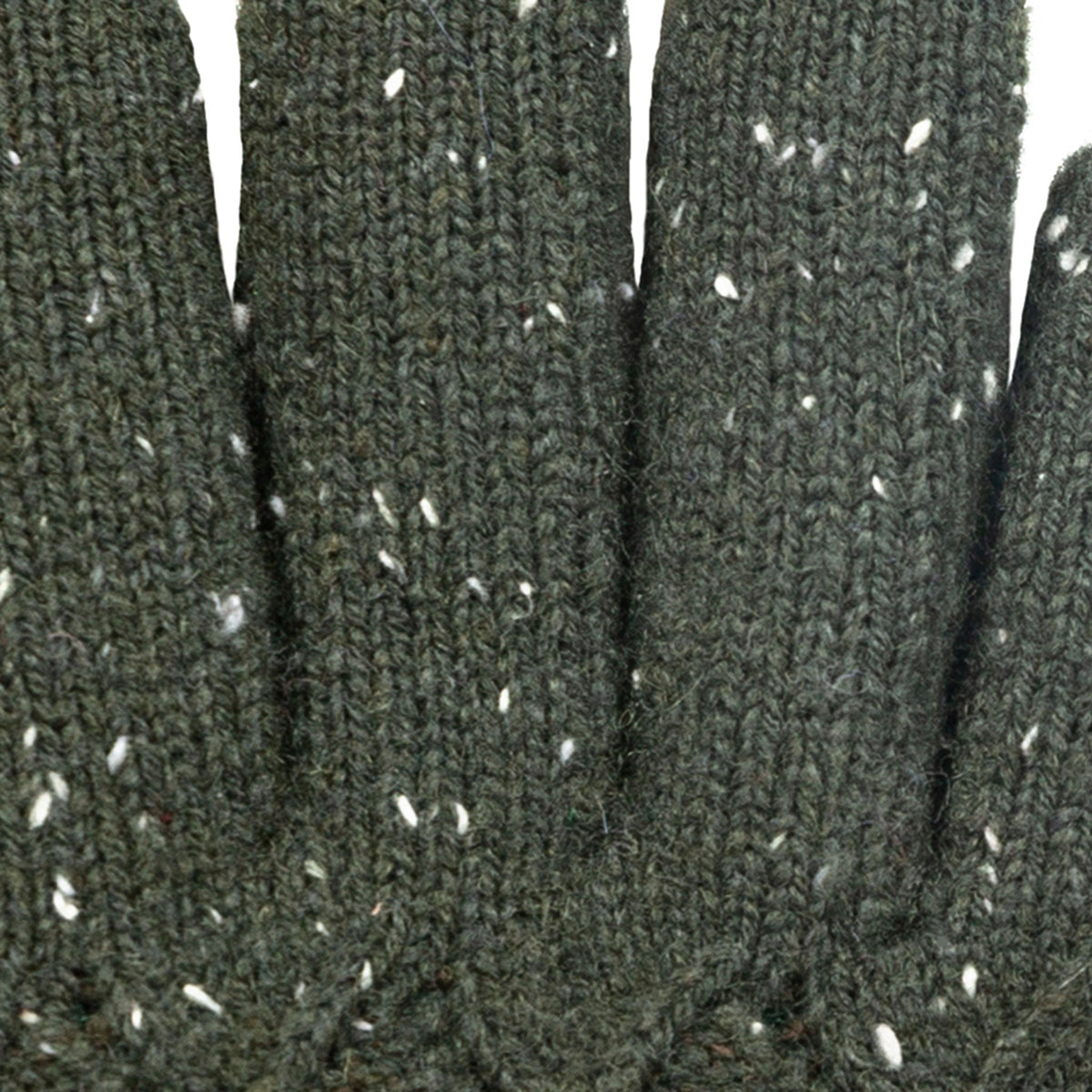 Women's lace knit gloves with marl yarn in green, fingers close up. 