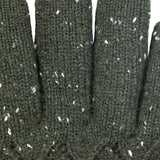 Women's lace knit gloves with marl yarn in green, fingers close up. 