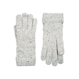 Women's lace knit gloves with marl yarn in white, side by side. 