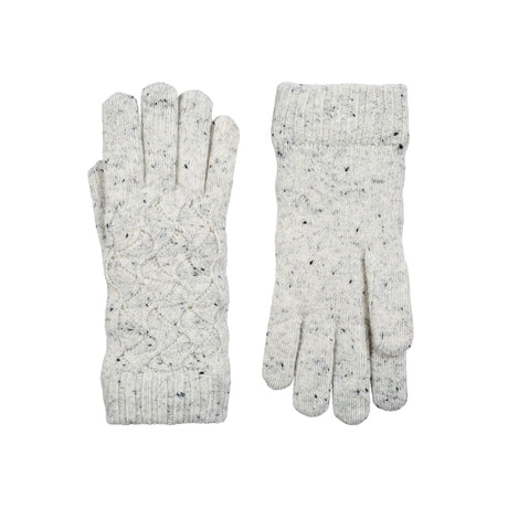 Women's lace knit gloves with marl yarn in white, side by side. 