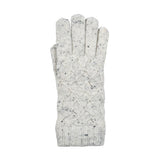 Women's lace knit gloves with marl yarn in white, right hand.