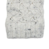 Women's lace knit gloves with marl yarn in white, right hand close up .