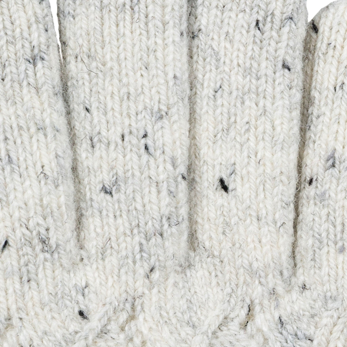 Women's lace knit gloves with marl yarn in white, fingers.