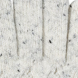 Women's lace knit gloves with marl yarn in white, fingers.
