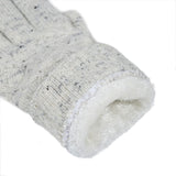 Women's lace knit gloves with marl yarn in white, cuff.