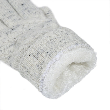Women's lace knit gloves with marl yarn in white, cuff.
