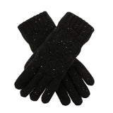 Women's lace knit gloves with marl yarn in black, crossed position