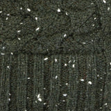 Women's lace knit gloves with marl yarn in green, fabric close up.