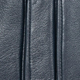 Women's three point leather gloves navy, fingers close up. 