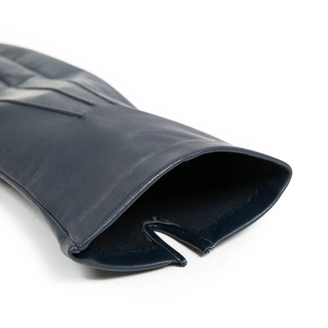 Women's three point leather gloves navy, cuff. 