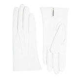 Women's three point leather gloves white, side by side. 