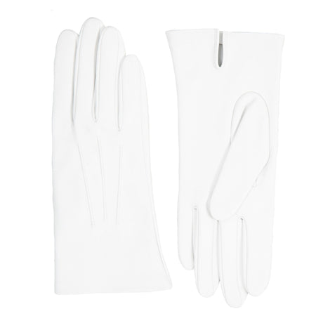Women's three point leather gloves white, side by side. 