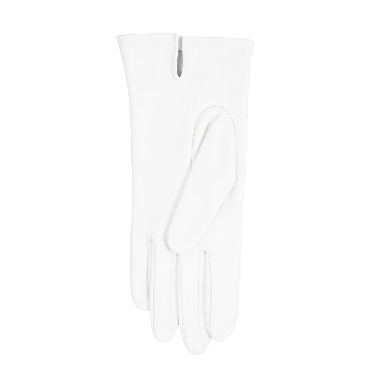 Women's three point leather gloves white, left hand. 