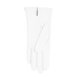 Women's three point leather gloves white, left hand. 