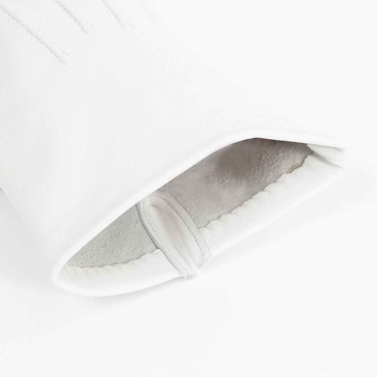 Women's three point leather gloves white, cuff.