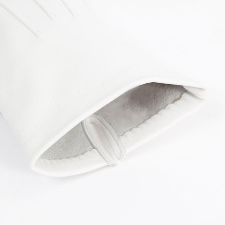 Women's three point leather gloves white, cuff.