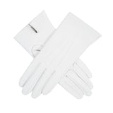 Women's three point leather gloves white, crossed position. 