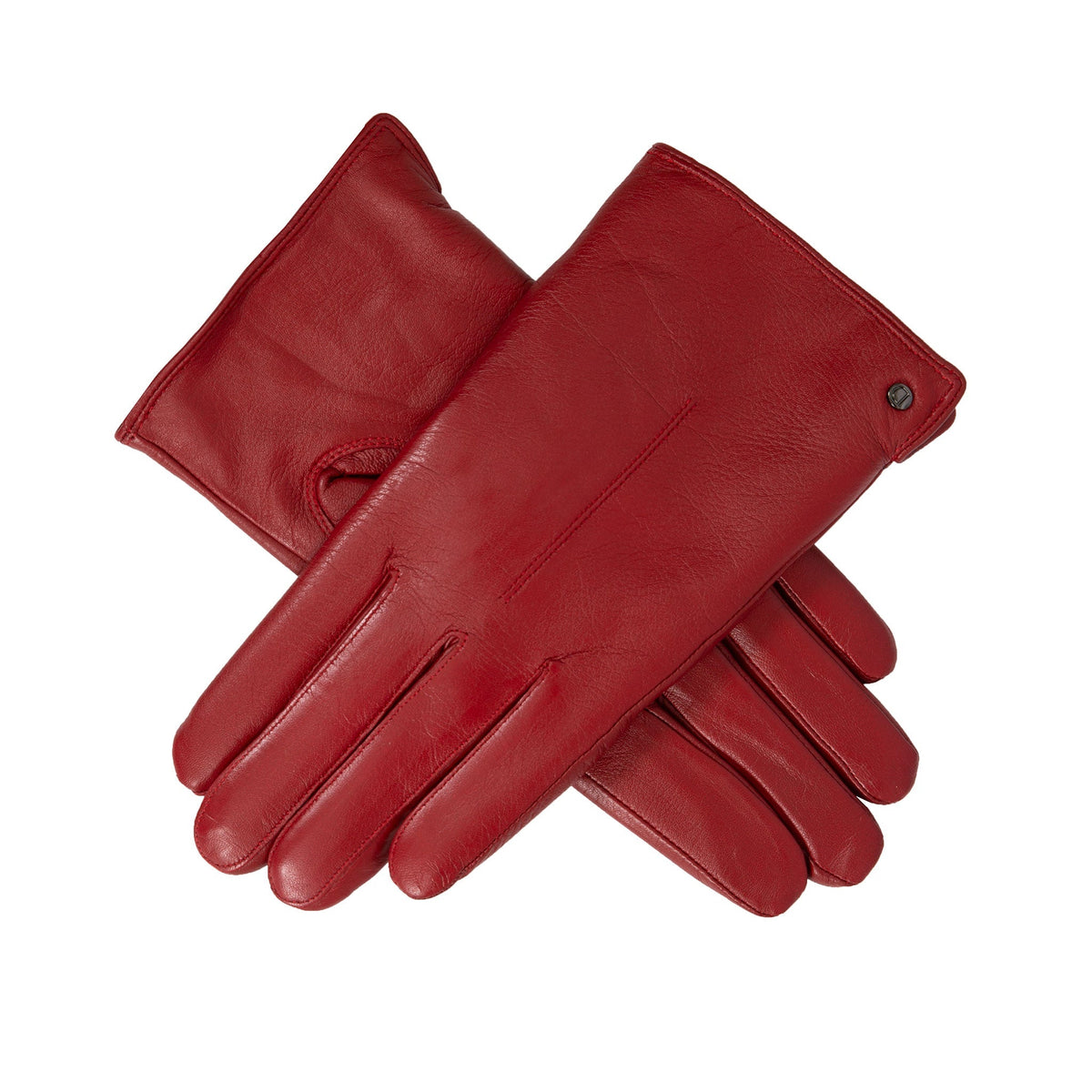 Women's touchscreen single point faux fur lined leather gloves in red