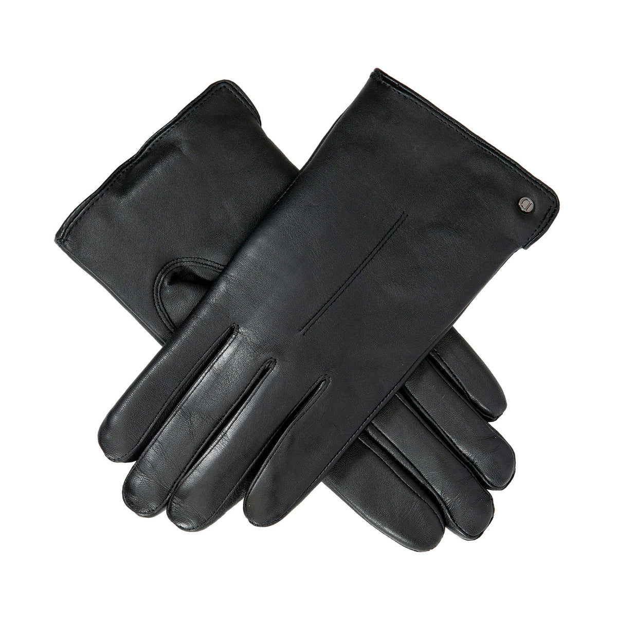 Women's touchscreen single point faux fur lined leather gloves in black