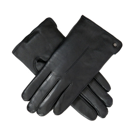 Women's touchscreen single point faux fur lined leather gloves in black