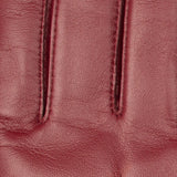 Women's touchscreen single point faux fur lined leather gloves in red, fingers.