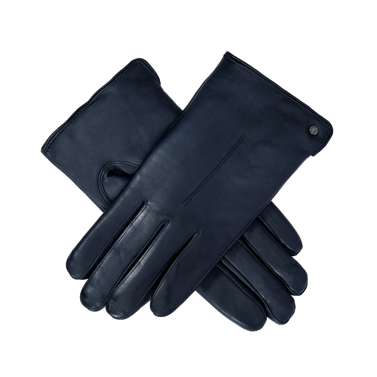 Women's touchscreen single point faux fur lined leather gloves in navy