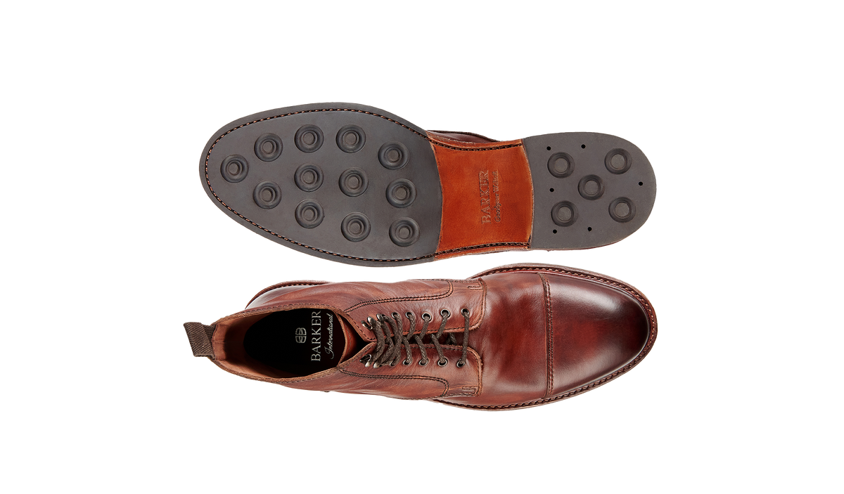 BARKER Bourne Boots - Mens Lace Up - Rosewood Dip Dyed - sole view