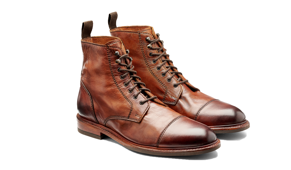 BARKER Bourne Boots - Mens Lace Up - Tan Dip Dyed - angled pair view