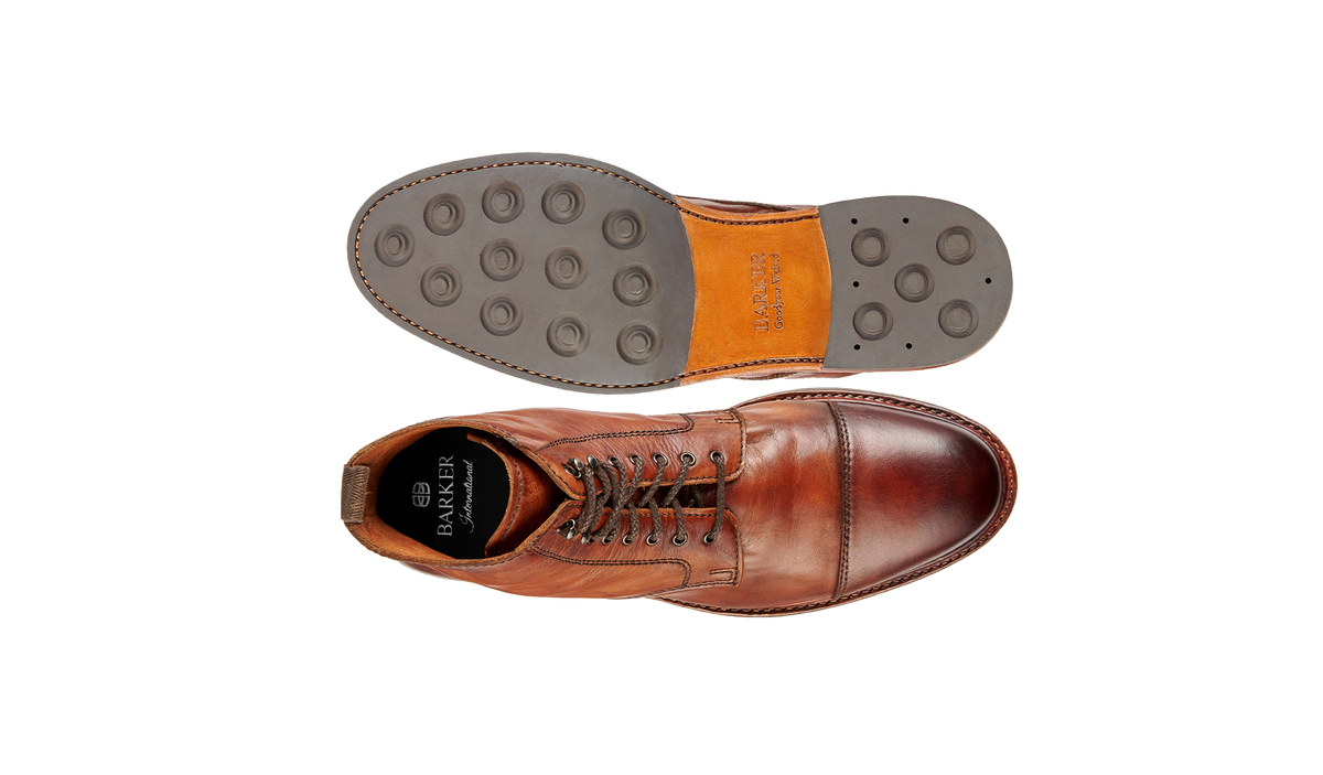 BARKER Bourne Boots - Mens Lace Up - Tan Dip Dyed - sole view