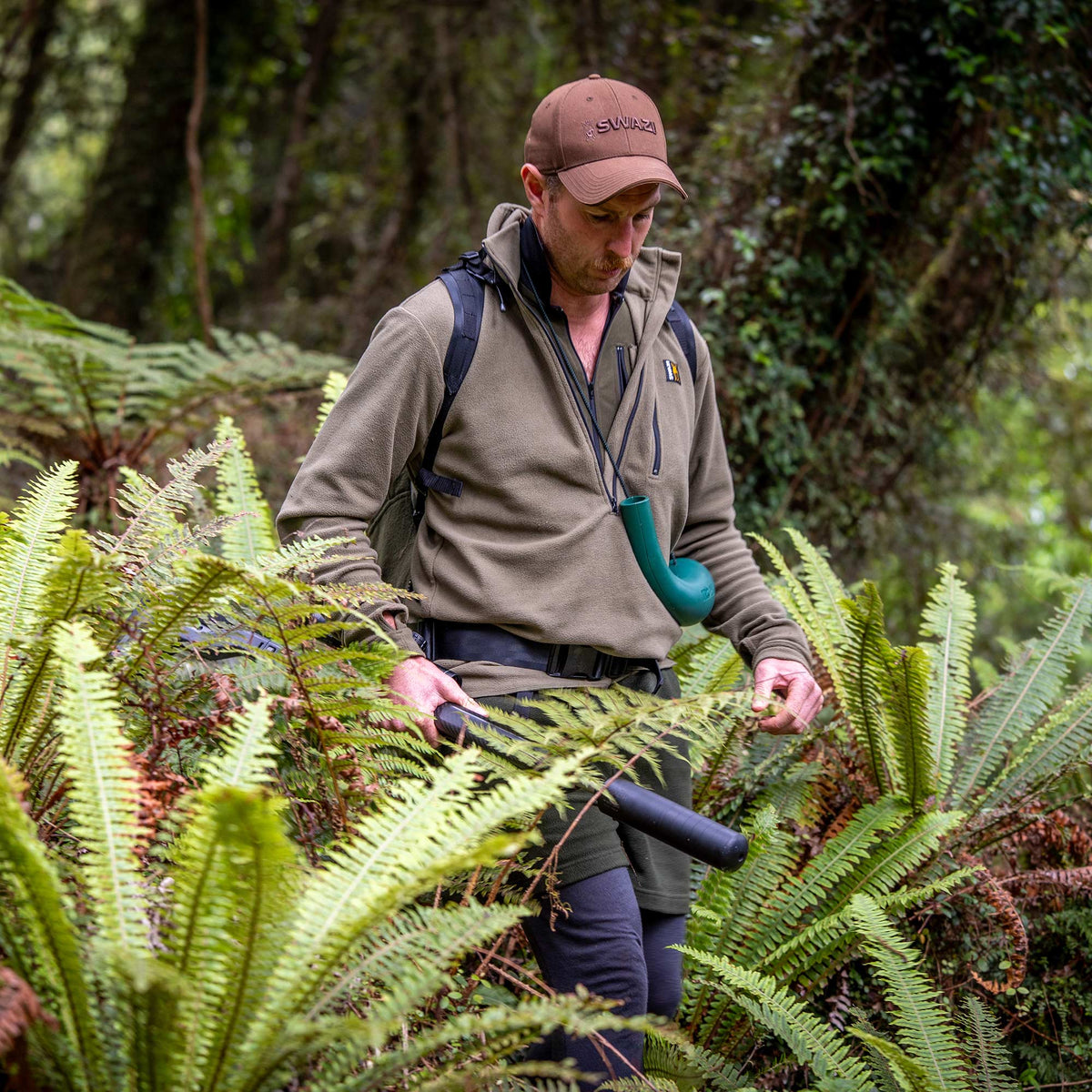 Swazi Brocco Shirt in Tussock, worn while walking through dense vegetation