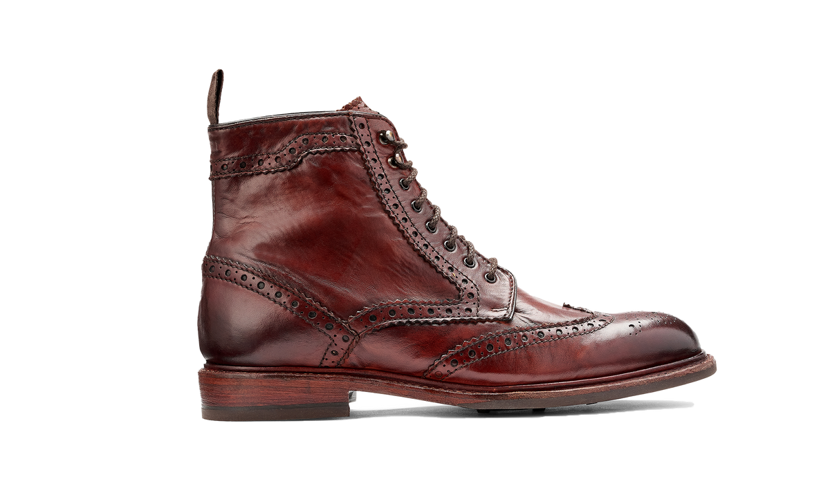 BARKER Denzil Boots - Mens Brogue Lace Up - Rosewood Dip Dyed - side view