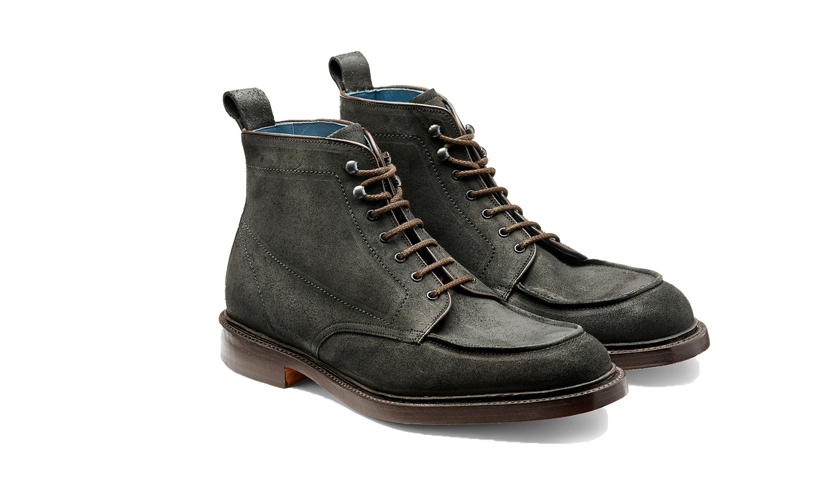 BARKER Jason Boots - Mens Lace Up - Black Split Suede - angled pair view