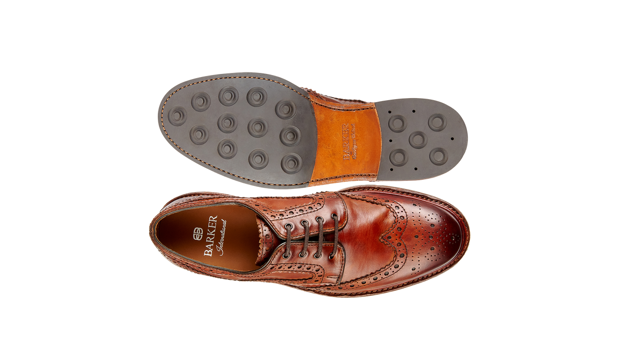 BARKER Magnum Shoes - Mens Derby Brogues - Tan Dip Dyed - sole view