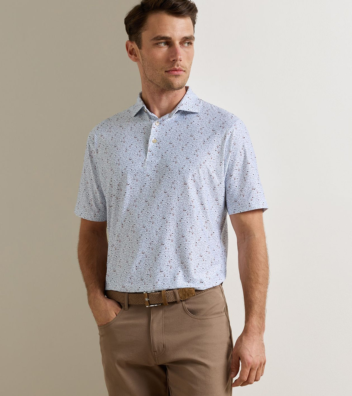 Peter Millar Glassware Performance Jersey Polo in White - model front view
